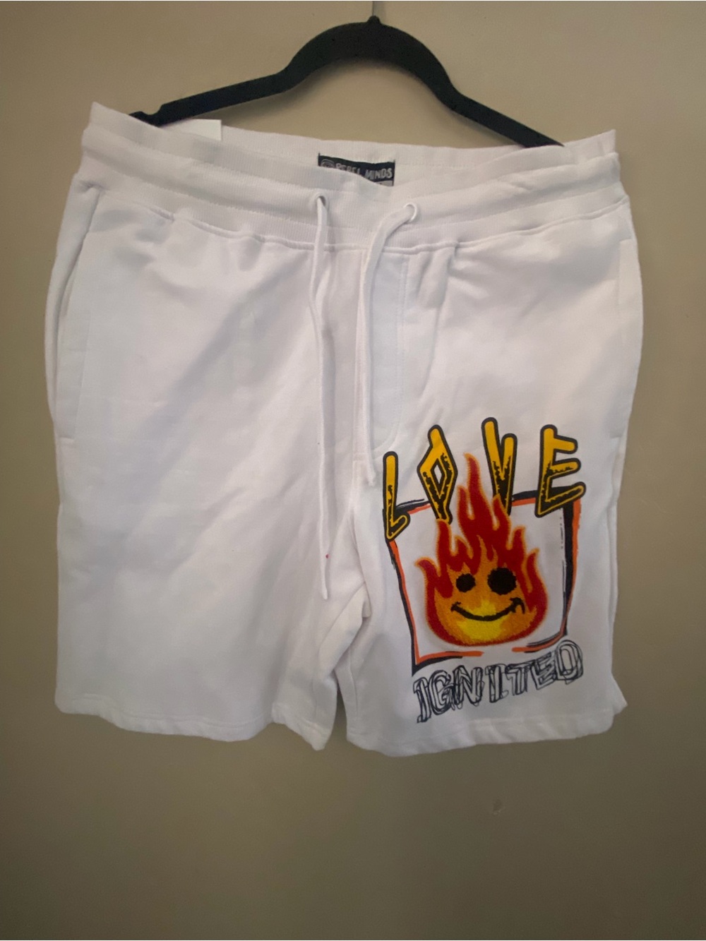 White Shorts with Flame Love Graphic